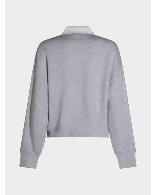 Rag & Bone Gray Long-Sleeved Cotton-Blend Polo Shirt With Dropped Shoulders