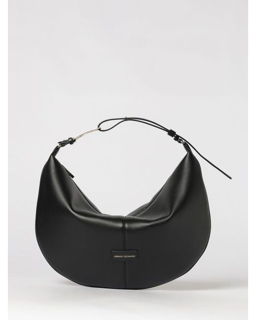 ARMANI EXCHANGE Black Grained Faux Leather Hobo Bag