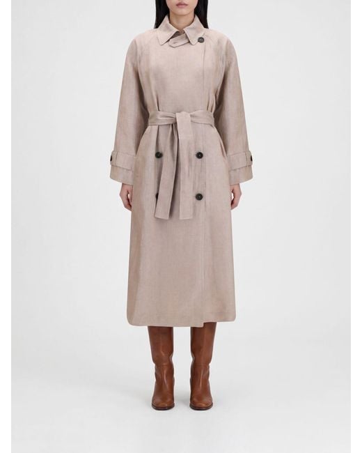 Brunello Cucinelli Natural Double-Breasted Linen Trench Coat