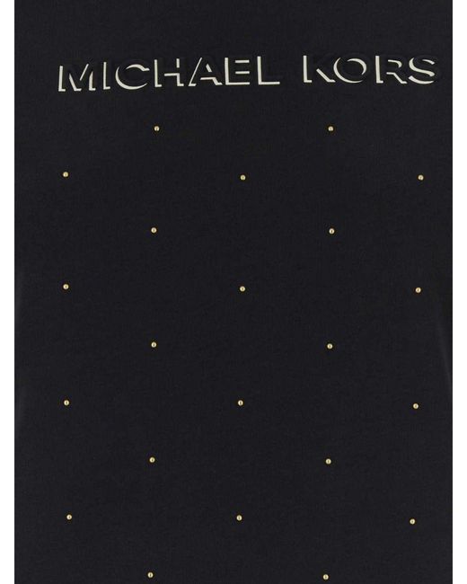 Michael Kors Black Studded Logo Print Cotton T-Shirt With Crew Neck