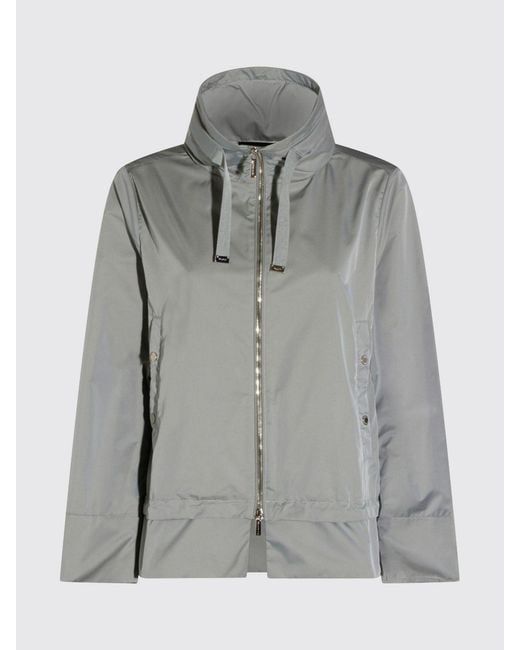 Moorer Gray Short Technical Fabric Windbreaker Jacket With Hood And Zip Closure