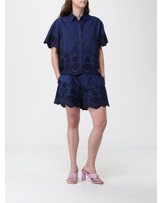 Mc2 Saint Barth Blue Striped Cotton Shorts