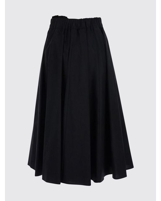 MSGM Black Pleated Cotton Midi Skirt
