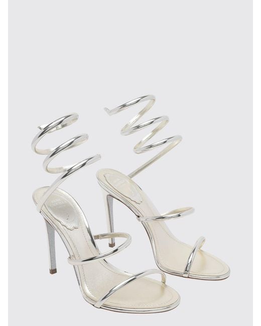 Rene Caovilla White Cleo Patent Leather Snake-Coil Sandals With Stiletto Heel
