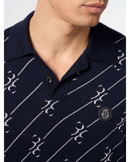 Billionaire Blue Merino Wool And Silk Polo Shirt With Logo for men