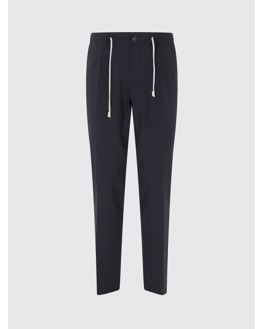 Eleventy Blue Slim Fit Pleated Cotton Chino Trousers With Drawstring Waist for men