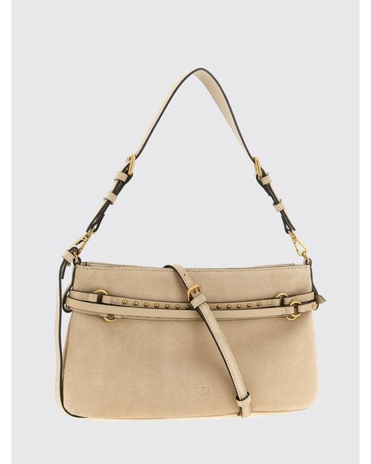 Pinko Natural Suede Bag With Micro Studs