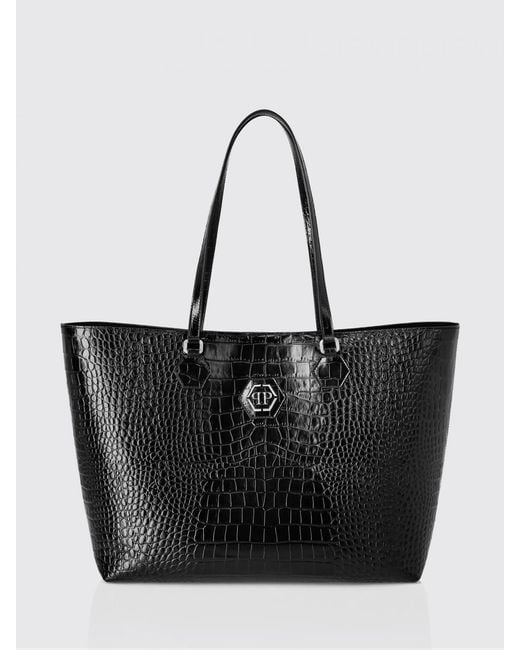 Philipp Plein Black Crocodile Print Leather Bag
