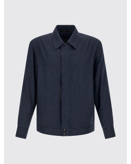 Brioni Blue Linen And Wool Overshirt for men