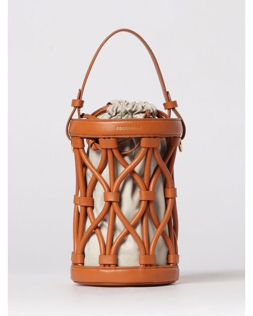 Coccinelle Orange Koi Mesh Leather And Cotton Canvas Bag
