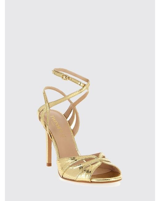 Twinset Metallic Laminated Leather Python Print Sandals
