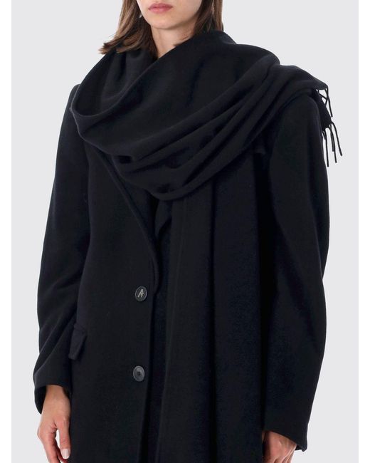 The Attico Black Long Single-Breasted Wool And Cashmere Coat With Fringes And Shawl Collar