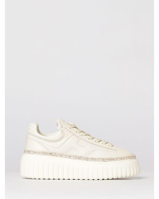 Hogan Natural H-Stripes Leather Sneakers With Glitter