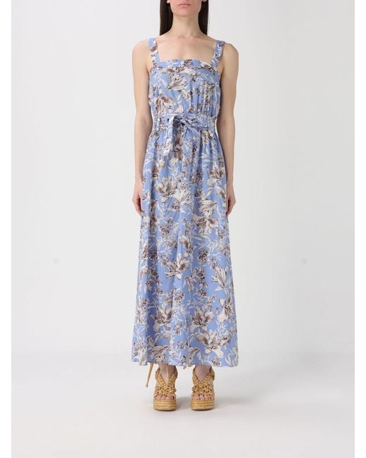 Liu Jo Blue Cotton Dress With Floral Print