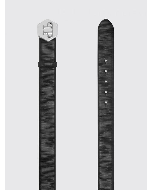 Philipp Plein Black Calfskin Leather Belt With Hexagon Monogram Buckle
