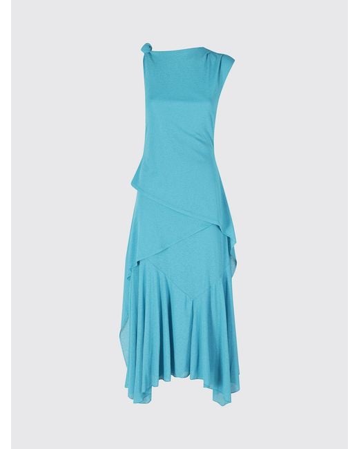 Ganni Blue Asymmetrical Off-The-Shoulder Midi Dress
