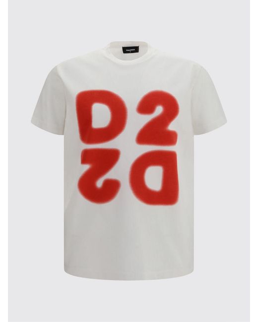 DSquared² White Slim Fit Short-Sleeved Cotton T-Shirt With Printed Logo for men