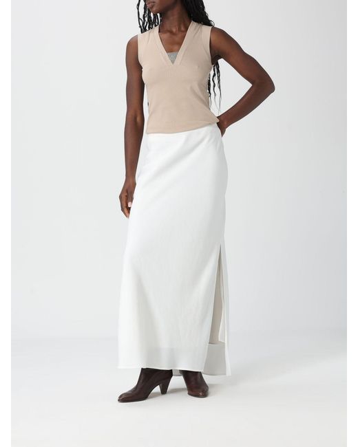 Brunello Cucinelli White Long Linen Skirt With Slits