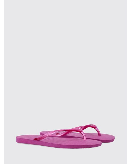 Havaianas Pink Slim Rubber Thong Sandals With Low Heel And Tone-On-Tone Logo