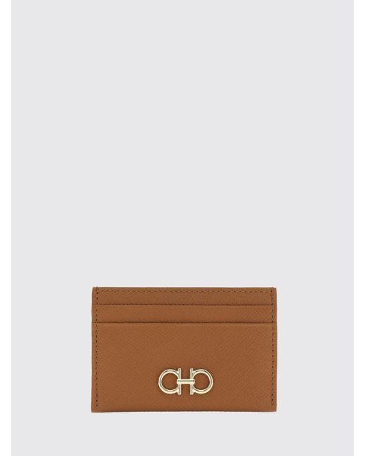 Ferragamo Brown Gancini Grained Leather Credit Card Holder