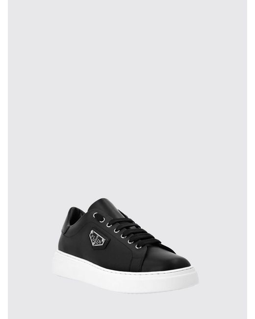 Philipp Plein Black Smooth Leather Low-Top Sneakers With Applied Side Logo for men
