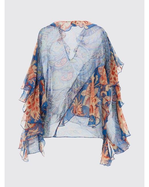 Etro Blue Printed Silk Blouse
