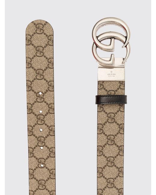 Gucci Natural Gg Supreme Fabric Belt With Gg Marmont Monogram Buckle for men