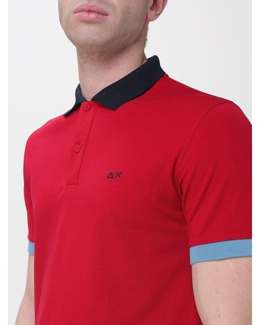 Sun 68 Red Cotton Polo Shirt for men