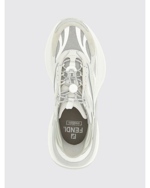 Fendi White F-Light Leather And Nylon Sneakers