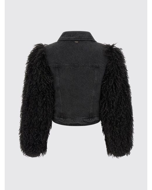 Twinset Blue Cotton Denim Jacket With Faux Fur Details