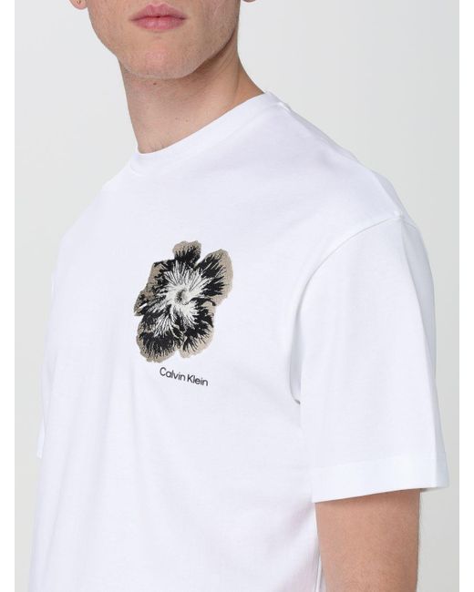 T-shirt con fiore di Calvin Klein in White da Uomo