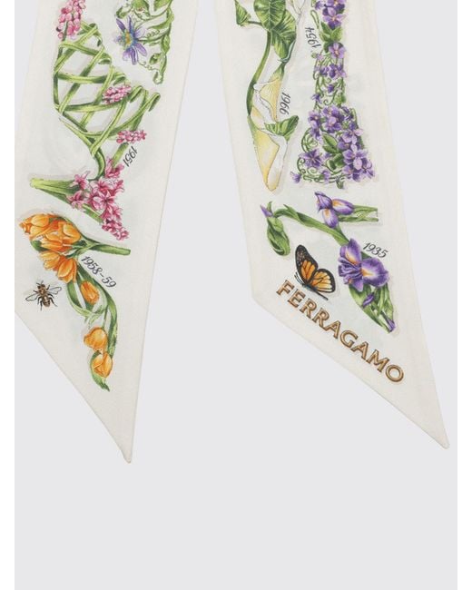 Ferragamo White All-Over Floral Print Pure Silk Bandeau Scarf