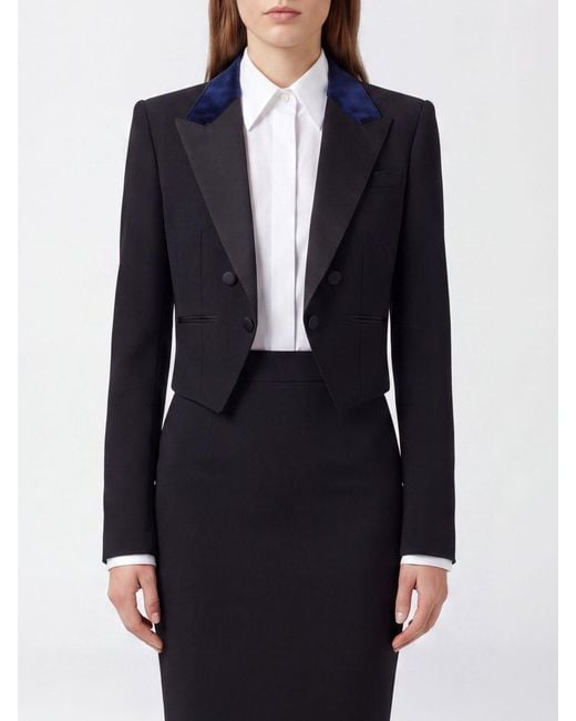 Tom Ford Blue Wool Tuxedo Blazer With Velvet Peak Lapels