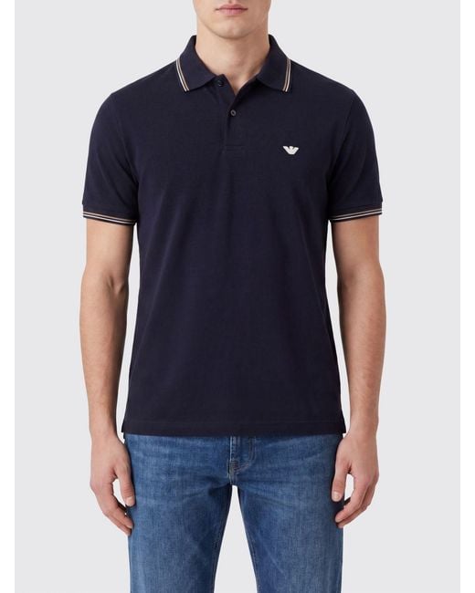 Emporio Armani Blue Cotton Polo Shirt With Logo for men