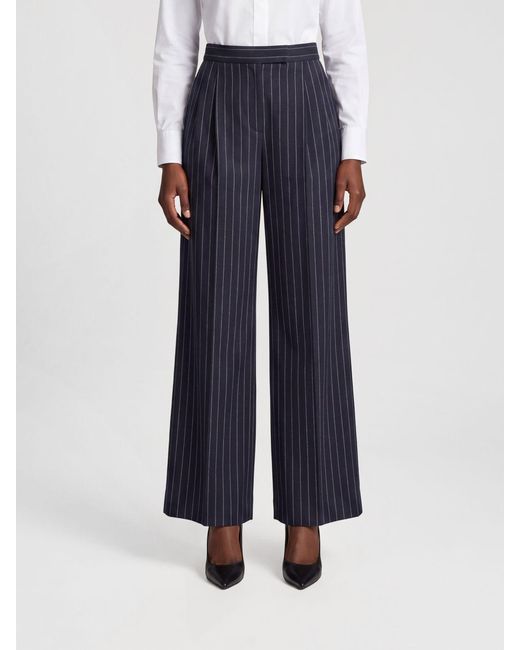 Max Mara Blue High-Waisted Pinstripe Wide-Leg Trousers