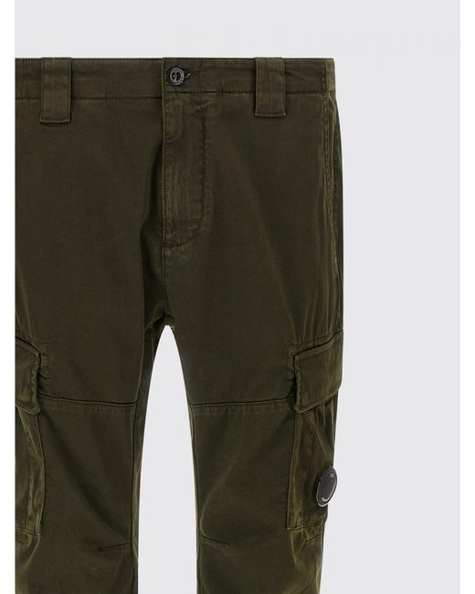 C P Company Green Stretch Cotton Cargo Trousers for men