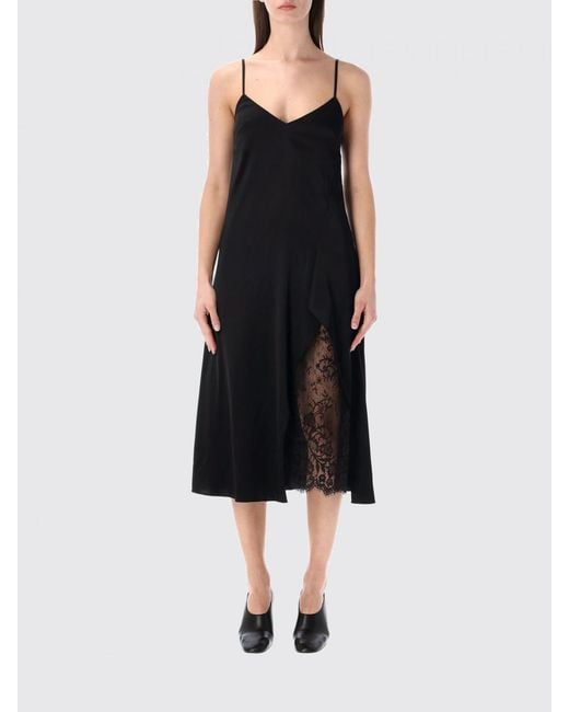 Acne Black Viscose Blend Slip Dress With Lace Insert
