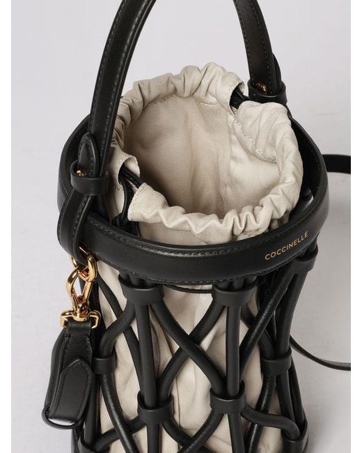Coccinelle Black Koi Mesh Leather And Cotton Canvas Bag