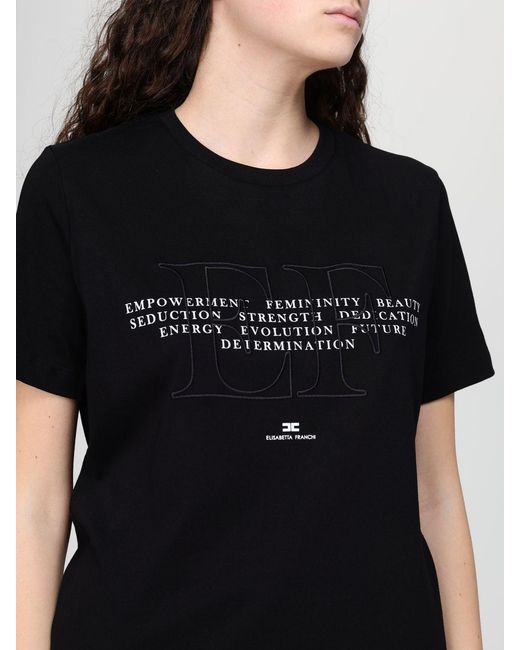 Elisabetta Franchi Black Cotton Slogan T-Shirts