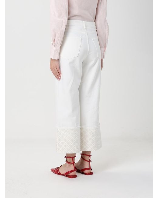 Tory Burch White Denim Cropped Fit Jeans