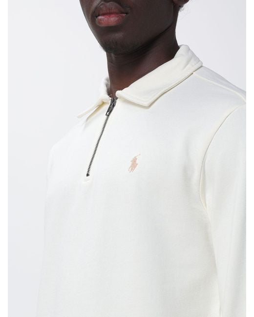 Polo Ralph Lauren White Long-Sleeve Cotton Polo Shirt With Zip Closure And Embroidered Logo for men