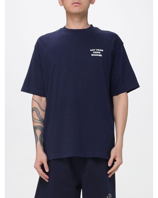 Drole de Monsieur Blue Cotton T-Shirt With Slogan for men