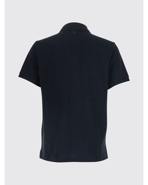 AMI Black Cotton Short-Sleeved Polo Shirt With Embroidered Logo for men