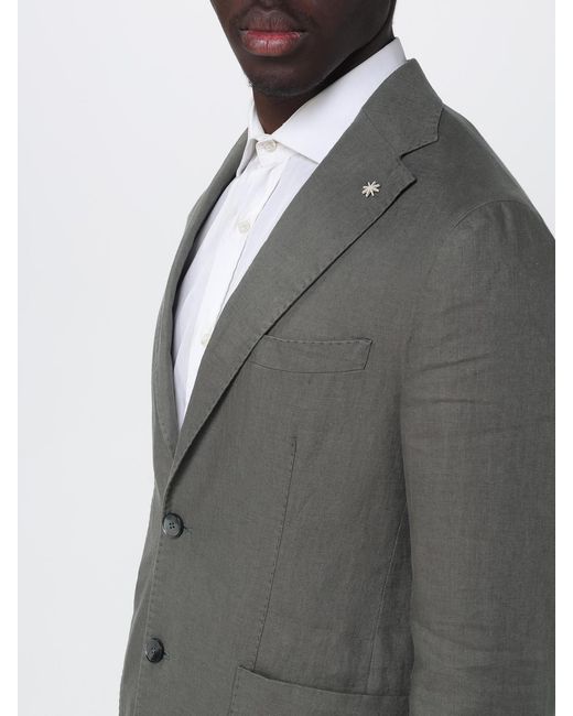 Manuel Ritz Gray Single-Breasted Linen Suit for men