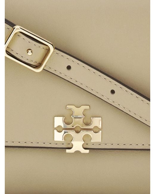 Tory Burch Natural Charlie Leather Shoulder Bag With Double T Logo And Removable Strap