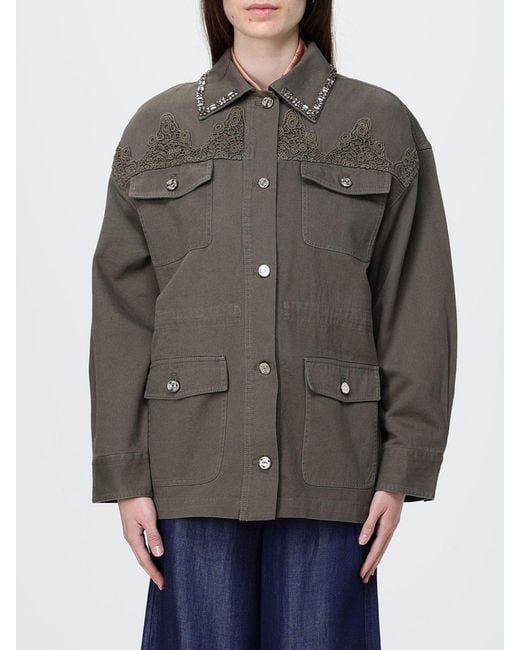 Liu Jo Gray Cotton Shirt Jacket With Embroidery