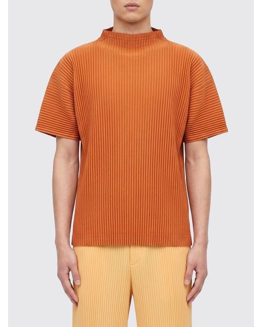 Homme Plissé Issey Miyake Orange Pleated Polyester T-Shirt for men