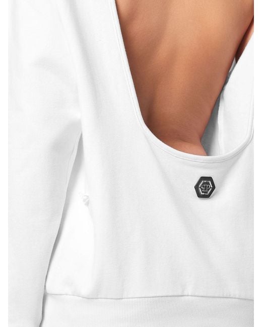 Philipp Plein White Teddy Bear Print Cotton Sweatshirt With U-Shaped Back