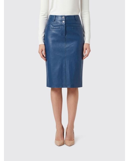 Patrizia Pepe Blue Faux Leather Midi Skirt