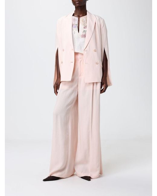 Twinset Pink Double Breasted Linen Blend Blazer